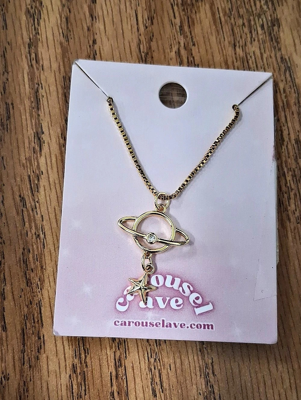 Carouselave Saturn Charm Necklace Gold NWT
